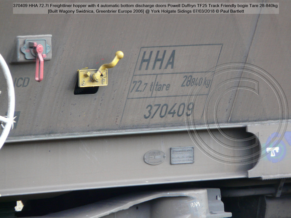 370409 HHA 72.7t Freightliner hopper TF25 Tare 28-840kg [Wagony Swidnica, Greenbrier Europe 2006] @ York Holgate Sidings 2018-03-07 © Paul Bartlett [3w]
