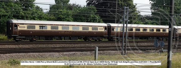 3426 Ben Nevis + 3384 Pen-y-Ghent Both Locomotive Services Ltd Mk 2f First Open [Lot 30859 Derby 1973] @ York Holgate Junction 2021-07-11 © Paul Bartlett w