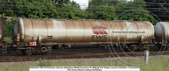EWS870213 TEA 75t Petroleum Tank tare 26kg [Diag TE046A Greenbrier PL 2006] @ York Holgate Junction 2021-06-23 © Paul Bartlett w