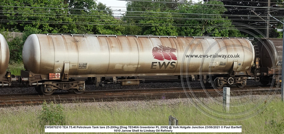 EWS870210 TEA 75.4t Petroleum Tank tare 25-200kg [Diag TE046A Greenbrier PL 2006] @ York Holgate Junction 2021-06-23 © Paul Bartlett w