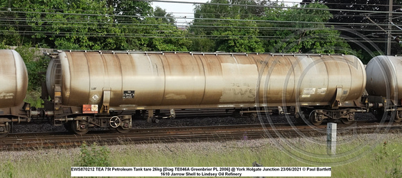 EWS870212 TEA 75t Petroleum Tank tare 26kg [Diag TE046A Greenbrier PL 2006] @ York Holgate Junction 2021-06-23 © Paul Bartlett w