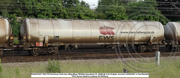 EWS870251 TEA 75t Petroleum Tank tare 26kg [Diag TE046A Greenbrier PL 2006] @ York Holgate Junction 2021-06-23 © Paul Bartlett w