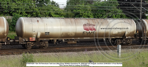 EWS870281 TEA 75t Petroleum Tank tare 26kg [Diag TE046A Greenbrier PL 2006] @ York Holgate Junction 2021-06-23 © Paul Bartlett w