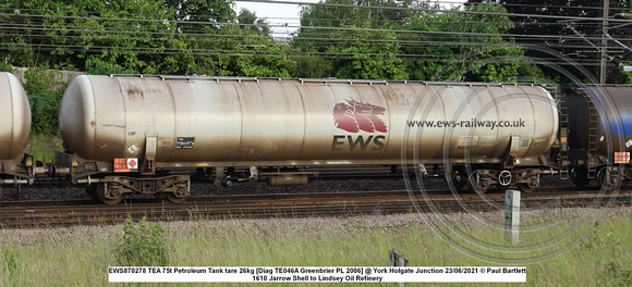 EWS870278 TEA 75t Petroleum Tank tare 26kg [Diag TE046A Greenbrier PL 2006] @ York Holgate Junction 2021-06-23 © Paul Bartlett w