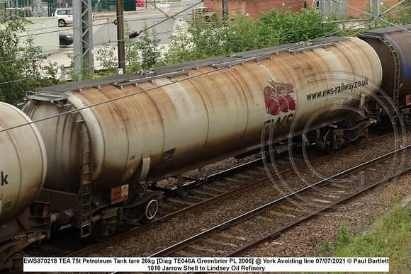 EWS870218 TEA 75t Petroleum Tank tare 26kg [Diag TE046A Greenbrier PL 2006] @ York Avoiding line 2021-07-07 © Paul Bartlett w