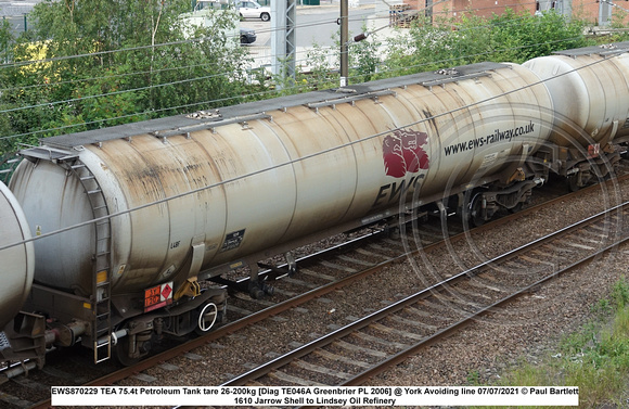 EWS870229 TEA 75.4t Petroleum Tank tare 26-200kg [Diag TE046A Greenbrier PL 2006] @ York Avoiding line 2021-07-07 © Paul Bartlett [1w]