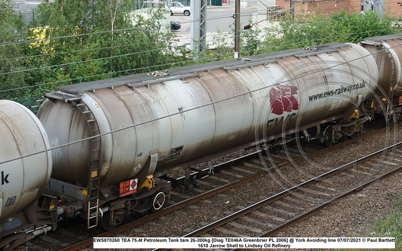 EWS870260 TEA 75.4t Petroleum Tank tare 26-200kg [Diag TE046A Greenbrier PL 2006] @ York Avoiding line 2021-07-07 © Paul Bartlett [2w]