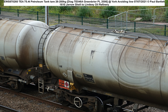 EWS870260 TEA 75.4t Petroleum Tank tare 26-200kg [Diag TE046A Greenbrier PL 2006] @ York Avoiding line 2021-07-07 © Paul Bartlett [6w]
