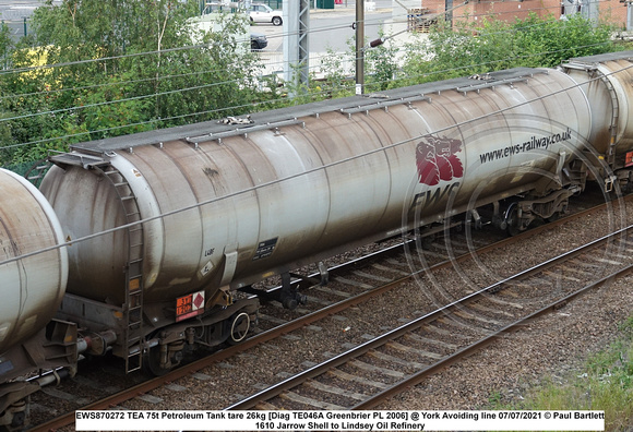 EWS870272 TEA 75t Petroleum Tank tare 26kg [Diag TE046A Greenbrier PL 2006] @ York Avoiding line 2021-07-07 © Paul Bartlett w
