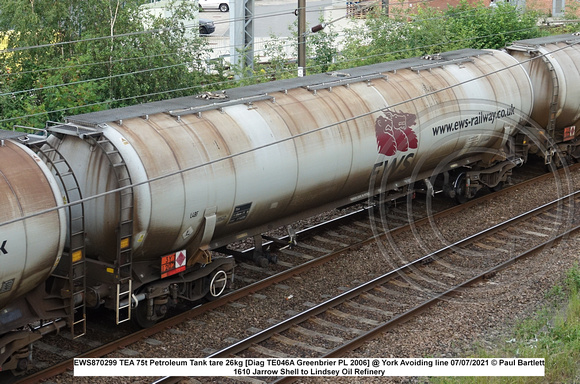 EWS870299 TEA 75t Petroleum Tank tare 26kg [Diag TE046A Greenbrier PL 2006] @ York Avoiding line 2021-07-07 © Paul Bartlett [1w]