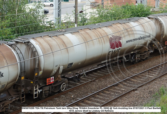EWS870299 TEA 75t Petroleum Tank tare 26kg [Diag TE046A Greenbrier PL 2006] @ York Avoiding line 2021-07-07 © Paul Bartlett [2w]