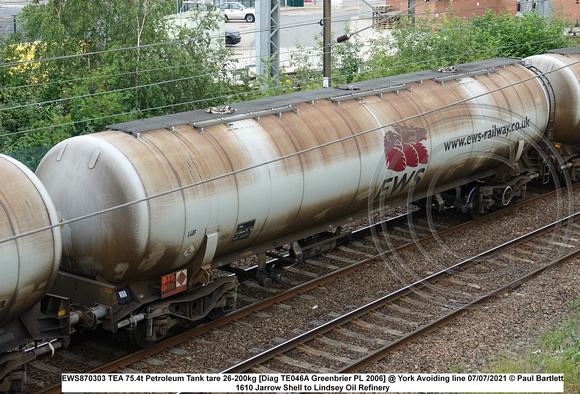EWS870303 TEA 75t Petroleum Tank tare 26kg [Diag TE046A Greenbrier PL 2006] @ York Avoiding line 2021-07-07 © Paul Bartlett [4w]