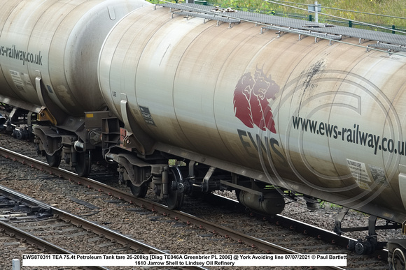 EWS870311 TEA 75.4t Petroleum Tank tare 26-200kg [Diag TE046A Greenbrier PL 2006] @ York Avoiding line 2021-07-07 © Paul Bartlett [2w]