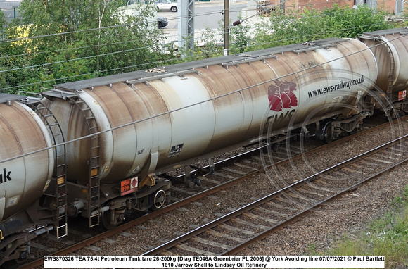 EWS870326 TEA 75.4t Petroleum Tank tare 26-200kg [Diag TE046A Greenbrier PL 2006] @ York Avoiding line 2021-07-07 © Paul Bartlett [1w]