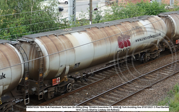 EWS870326 TEA 75.4t Petroleum Tank tare 26-200kg [Diag TE046A Greenbrier PL 2006] @ York Avoiding line 2021-07-07 © Paul Bartlett [2w]