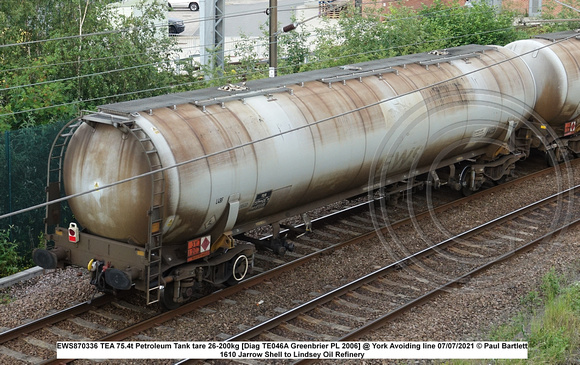 EWS870336 TEA 75.4t Petroleum Tank tare 26-200kg [Diag TE046A Greenbrier PL 2006] @ York Avoiding line 2021-07-07 © Paul Bartlett [2w]