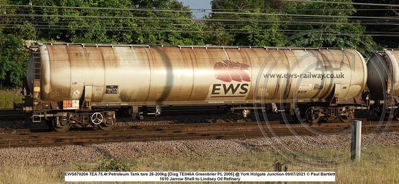 EWS870204 TEA 75.4t Petroleum Tank tare 26-200kg [Diag TE046A Greenbrier PL 2006] @ York Holgate Junction 2021-07-09 © Paul Bartlett [1w]