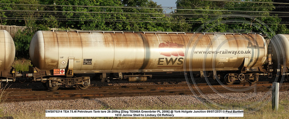 EWS870214 TEA 75.4t Petroleum Tank tare 26-200kg [Diag TE046A Greenbrier PL 2006] @ York Holgate Junction 2021-07-09 © Paul Bartlett [1w]