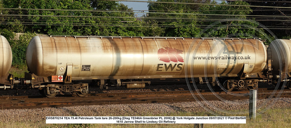 EWS870214 TEA 75.4t Petroleum Tank tare 26-200kg [Diag TE046A Greenbrier PL 2006] @ York Holgate Junction 2021-07-09 © Paul Bartlett [2w]