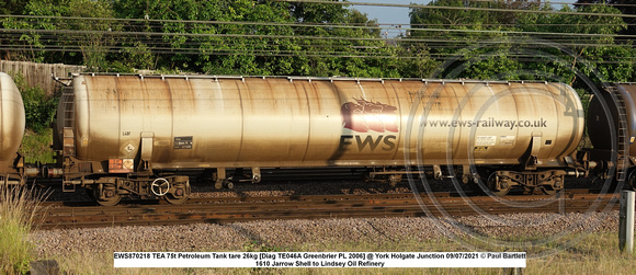 EWS870218 TEA 75t Petroleum Tank tare 26kg [Diag TE046A Greenbrier PL 2006] @ York Holgate Junction 2021-07-09 © Paul Bartlett [1w]