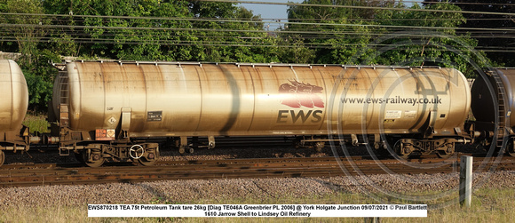 EWS870218 TEA 75t Petroleum Tank tare 26kg [Diag TE046A Greenbrier PL 2006] @ York Holgate Junction 2021-07-09 © Paul Bartlett [2w]