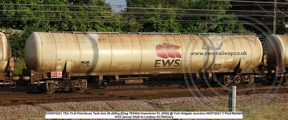 EWS870221 TEA 75t Petroleum Tank tare 26kg [Diag TE046A Greenbrier PL 2006] @ York Holgate Junction 2021-07-09 © Paul Bartlett [2w]