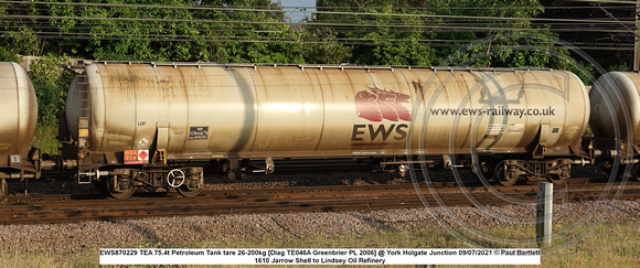 EWS870229 TEA 75.4t Petroleum Tank tare 26-200kg [Diag TE046A Greenbrier PL 2006] @ York Holgate Junction 2021-07-09 © Paul Bartlett [2w]