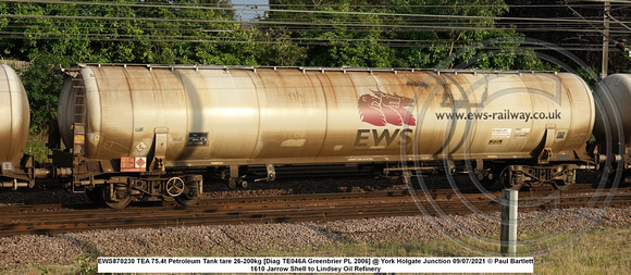EWS870230 TEA 75.4t Petroleum Tank tare 26-200kg [Diag TE046A Greenbrier PL 2006] @ York Holgate Junction 2021-07-09 © Paul Bartlett w