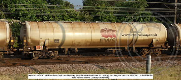 EWS870235 TEA 75.4t Petroleum Tank tare 26-200kg [Diag TE046A Greenbrier PL 2006] @ York Holgate Junction 2021-07-09 © Paul Bartlett w