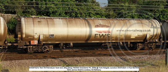 EWS870272 TEA 75t Petroleum Tank tare 26kg [Diag TE046A Greenbrier PL 2006] @ York Holgate Junction 2021-07-09 © Paul Bartlett [1w]