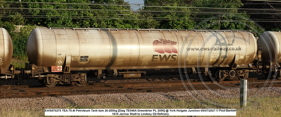 EWS870275 TEA 75.4t Petroleum Tank tare 26-200kg [Diag TE046A Greenbrier PL 2006] @ York Holgate Junction 2021-07-09 © Paul Bartlett [2w]