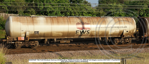 EWS870287 TEA 75.4t Petroleum Tank tare 26-200kg [Diag TE046A Greenbrier PL 2006] @ York Holgate Junction 2021-07-09 © Paul Bartlett [1w]