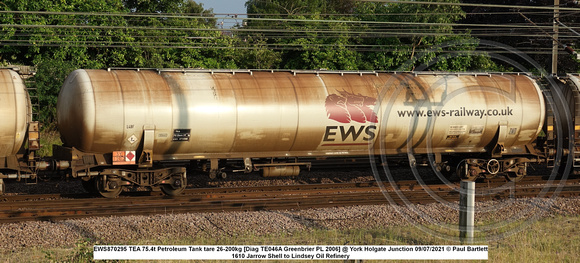 EWS870295 TEA 75.4t Petroleum Tank tare 26-200kg [Diag TE046A Greenbrier PL 2006] @ York Holgate Junction 2021-07-09 © Paul Bartlett [2w]