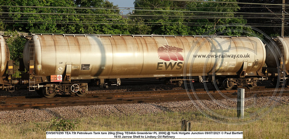EWS870299 TEA 75t Petroleum Tank tare 26kg [Diag TE046A Greenbrier PL 2006] @ York Holgate Junction 2021-07-09 © Paul Bartlett [1w]