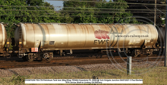 EWS870299 TEA 75t Petroleum Tank tare 26kg [Diag TE046A Greenbrier PL 2006] @ York Holgate Junction 2021-07-09 © Paul Bartlett [2w]