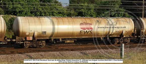 EWS870311 TEA 75.4t Petroleum Tank tare 26-200kg [Diag TE046A Greenbrier PL 2006] @ York Holgate Junction 2021-07-09 © Paul Bartlett w