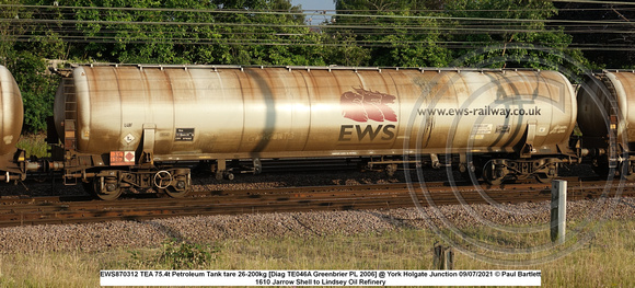 EWS870312 TEA 75.4t Petroleum Tank tare 26-200kg [Diag TE046A Greenbrier PL 2006] @ York Holgate Junction 2021-07-09 © Paul Bartlett [1w]