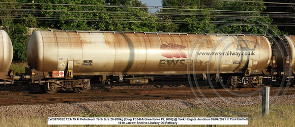 EWS870322 TEA 75.4t Petroleum Tank tare 26-200kg [Diag TE046A Greenbrier PL 2006] @ York Holgate Junction 2021-07-09 © Paul Bartlett [1w]