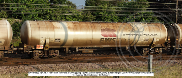 EWS870322 TEA 75.4t Petroleum Tank tare 26-200kg [Diag TE046A Greenbrier PL 2006] @ York Holgate Junction 2021-07-09 © Paul Bartlett [2w]