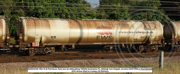 EWS870326 TEA 75.4t Petroleum Tank tare 26-200kg [Diag TE046A Greenbrier PL 2006] @ York Holgate Junction 2021-07-09 © Paul Bartlett [1w]
