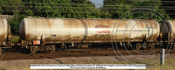 EWS870338 TEA 75t Petroleum Tank tare 26kg [Diag TE046A Greenbrier PL 2006] @ York Holgate Junction 2021-07-09 © Paul Bartlett [1w]