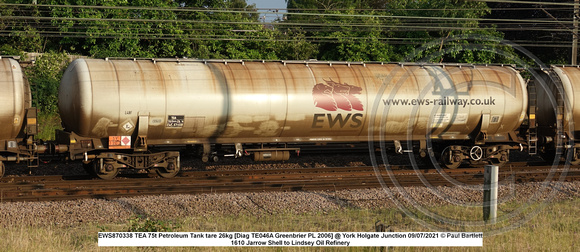 EWS870338 TEA 75t Petroleum Tank tare 26kg [Diag TE046A Greenbrier PL 2006] @ York Holgate Junction 2021-07-09 © Paul Bartlett [2w]