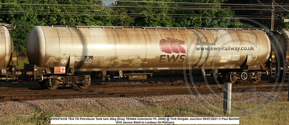 EWS870338 TEA 75t Petroleum Tank tare 26kg [Diag TE046A Greenbrier PL 2006] @ York Holgate Junction 2021-07-09 © Paul Bartlett [3w]