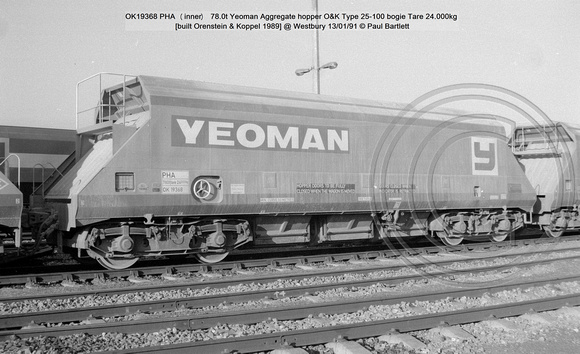 OK19368 PHA (inner) 78.0t Yeoman Aggregate hopper O&K Type 25-100 bogie  [built Orenstein & Koppel 1989] @ Westbury 91-01-13 © Paul Bartlett w
