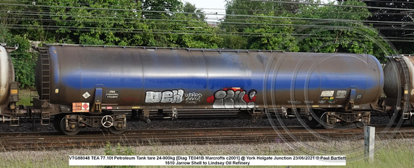 VTG88048 TEA 77.10t Petroleum Tank tare 24-900kg [Diag TE041B Marcrofts c2001] @ York Holgate Junction 2021-06-23 © Paul Bartlett w