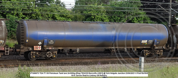 VTG88073 TEA 77.10t Petroleum Tank tare 24-900kg [Diag TE041B Marcrofts c2001] @ York Holgate Junction 2021-06-23 © Paul Bartlett w