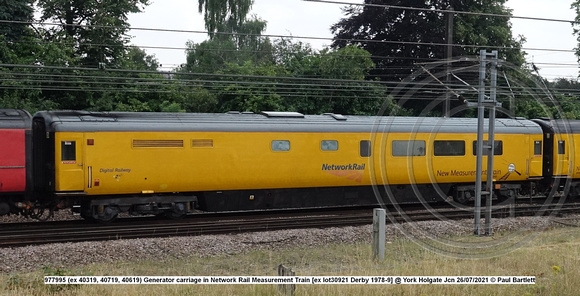 977995 (ex 40319, 40719, 40619) Generator carriage in Network Rail Measurement Train [ex lot30921 Derby 1978-9] @ York Holgate Jcn 2021-07-26 © Paul Bartlett w