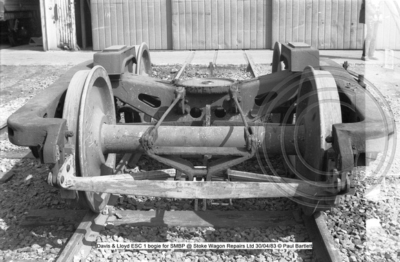 Davis & Lloyd ESC 1 bogie for SMBP @ Stoke Wagon Repairs 83-04-30 © Paul Bartlett [2w]