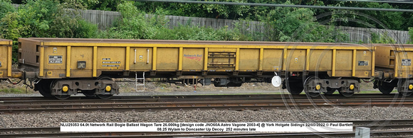 NLU29353 64.0t Network Rail Bogie Ballast Wagon Tare 26.000kg [design code JNO60A Astro Vagone 2003-4] @ York Holgate Sidings 2022-05-22 © Paul Bartlett w