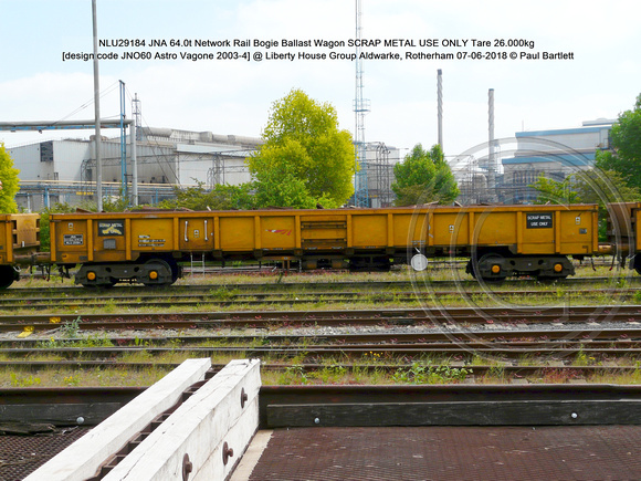 NLU29184 JNA 64.0t Network Rail SCRAP METAL USE ONLY Tare 26.000kg [design code JNO60 Astro Vagone 2003-4] @  Aldwarke, Rotherham 2018-06-07 © Paul Bartlett [1]